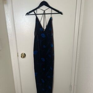 Elegant Brown/black and Blue Floral Dress
